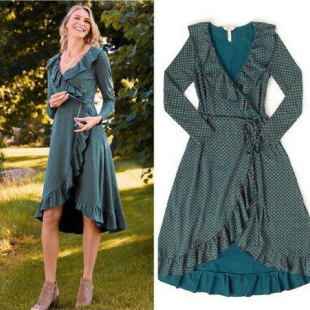 Matilda Jane Teal Polka Dot Ruffle Wrap Midi Dress